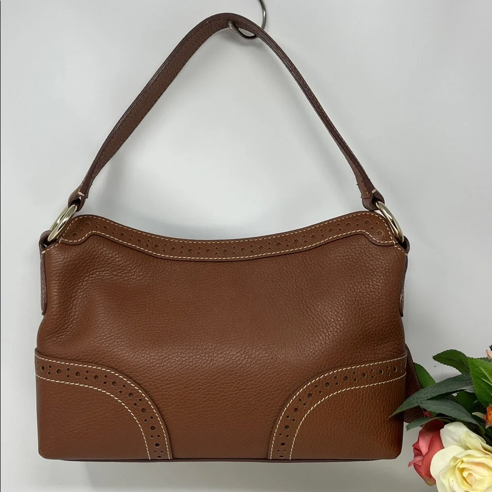 DOONEY & BOURKE SHOULDER HAND BAG CARAMEL COLOR GENUINE PEBBLED LEATHER TASSEL